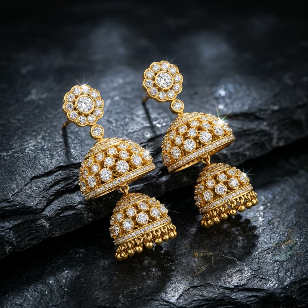 Diamond jhumka earrings in 18kt gold
