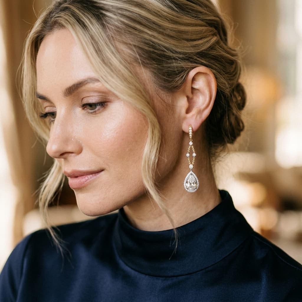 Diamond drop earrings in white and yellow gold