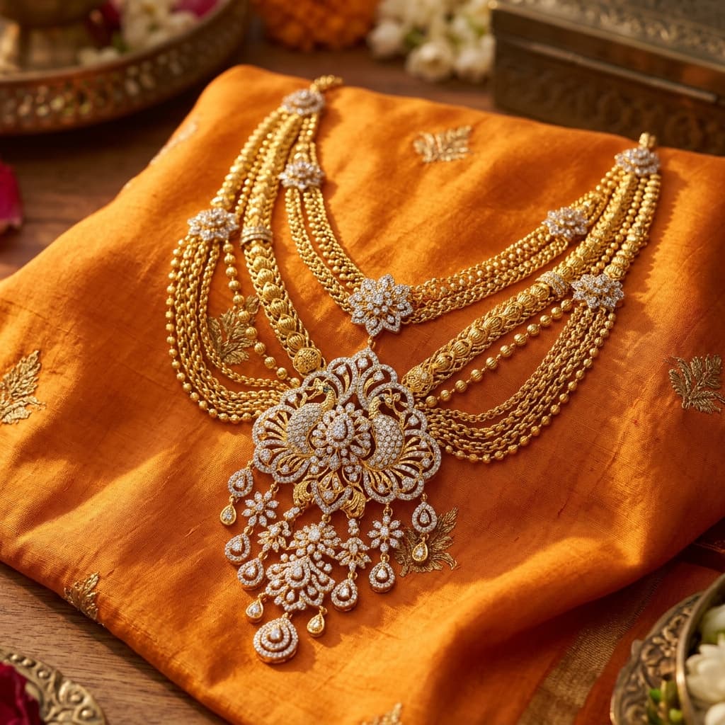 Gold and diamond statement necklace for festive occasions